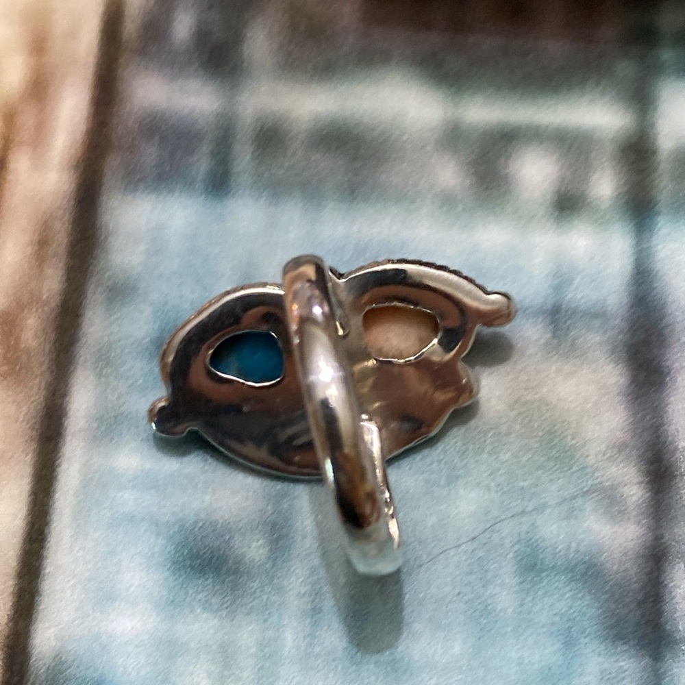 🎉sale🎉Native American coral and turquoise silver ring. - Picture 6 of 7